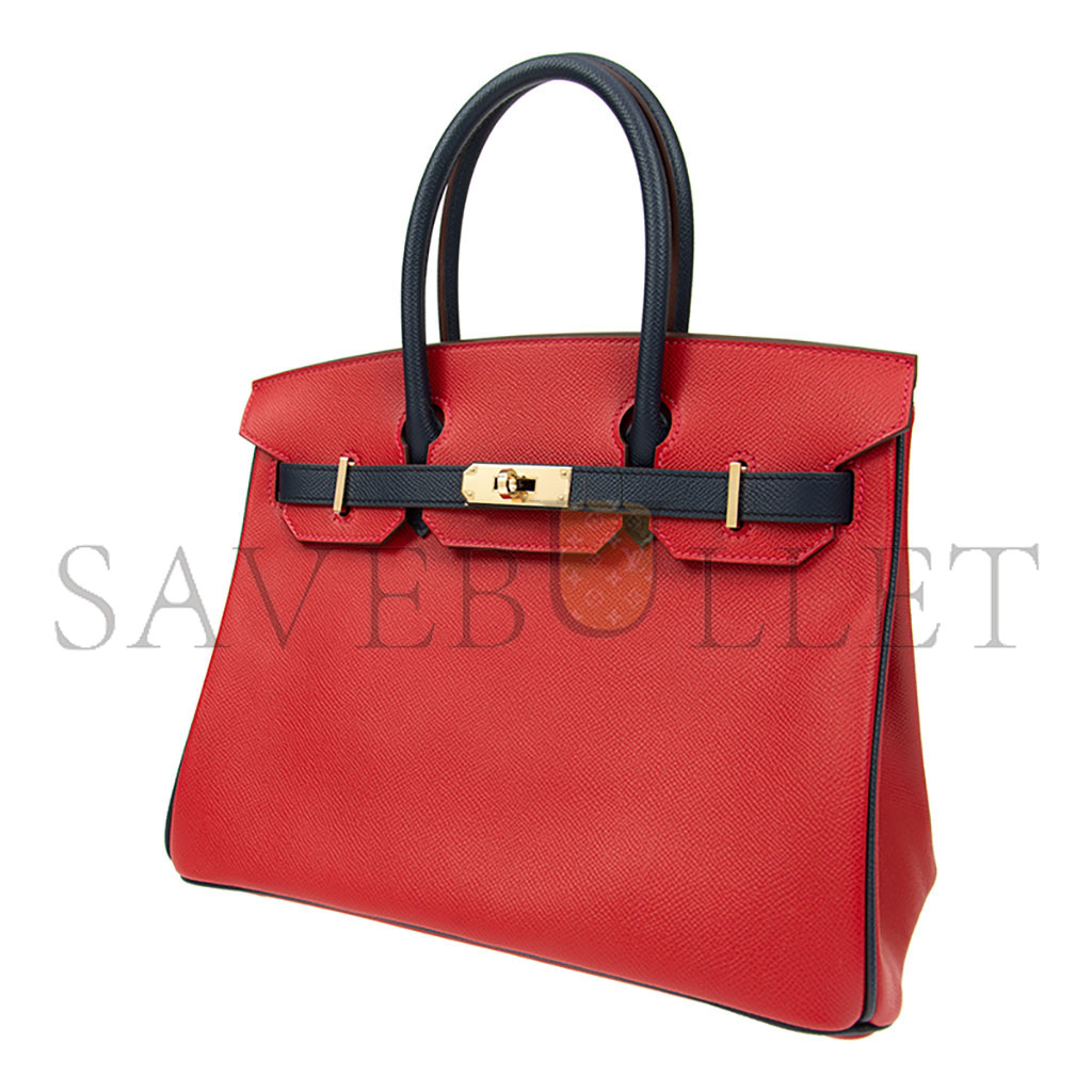 HERMES MASTER BIRKIN 30 EPSOM FLAG RED WITH BLACK AND GOLD BUCKLE BK30Q576EPCZ (30*23*15cm)